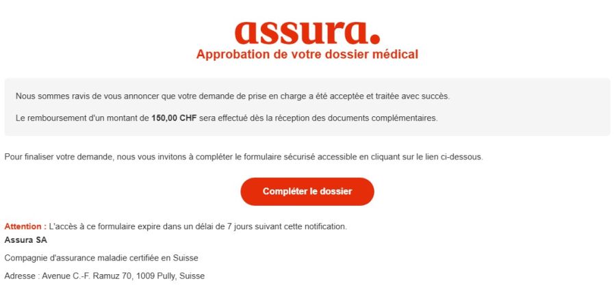 Diese E-Mail ist gefälscht. Wer auf den Link drückt, wird auf eine Webseite von Cyberkriminellen geführt.