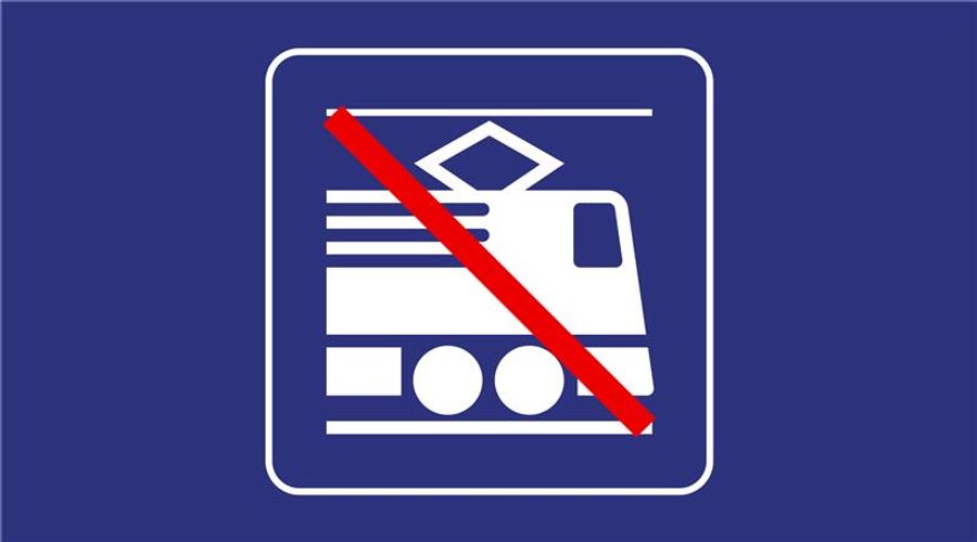 Ein weiteres Piktogramm symbolisiert einen durchgestrichenen Zug.