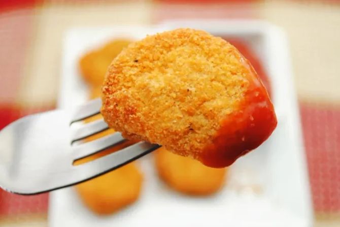 Chicken Nuggets Nahaufnahme Ketchup Gabel