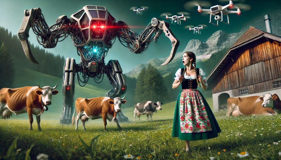 Ein Roboi-Mähdrscher, der auf Heidi losgeht – Könnte im schlimmsten Fall dieses Szenario Teil der Geschichte werden?