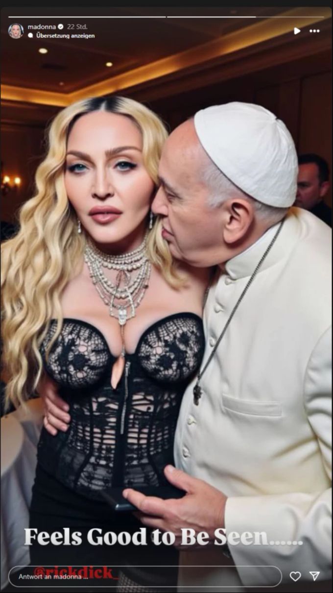 Madonna mit dem Papst: Dieses KI-Bild, das die Sängerin teilte, sorgt für viel Kritik. madonna