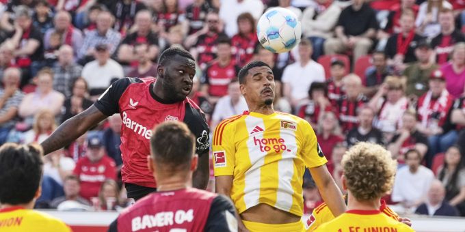 Victor Boniface (Bayer Leverkusen) im Einsatz gegen Union Berlin in der Bundesliga. Bundesliga Bayer Leverkusen Union