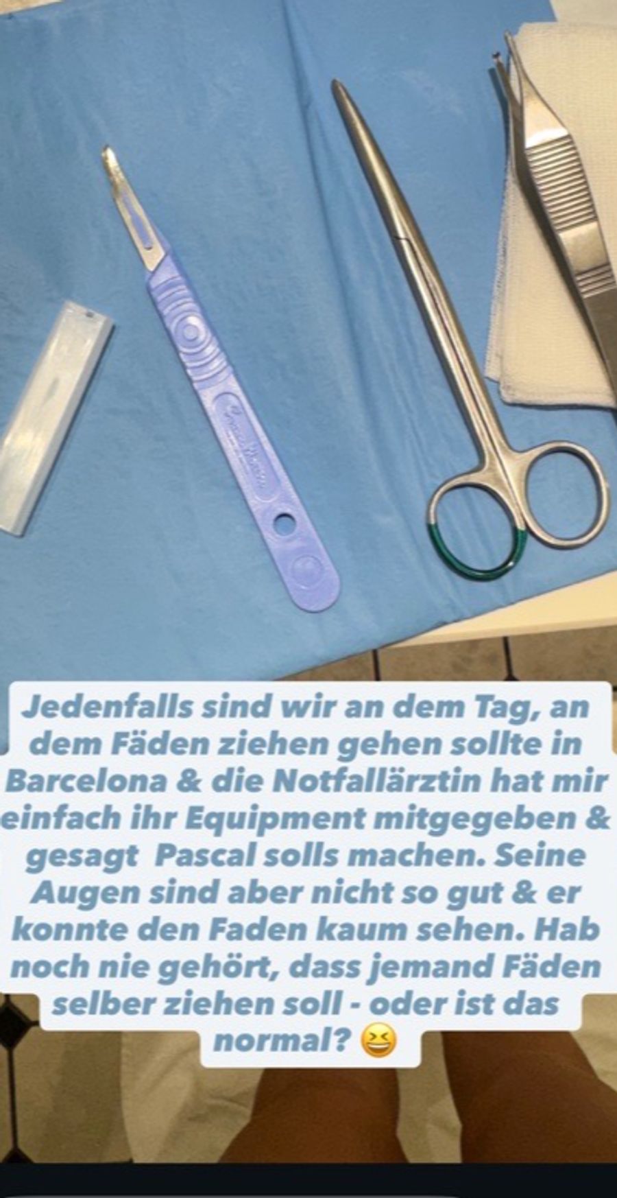 Dieses medizinische Equipment gibt die Notfallärztin Zoe Torinesi mit nach Barcelona. Eigentlich soll Freund Pascal damit den Faden entfernen.