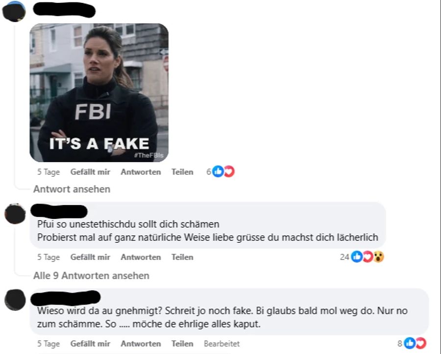 Viele wittern den Fake in den Facebook-Kommentaren ...