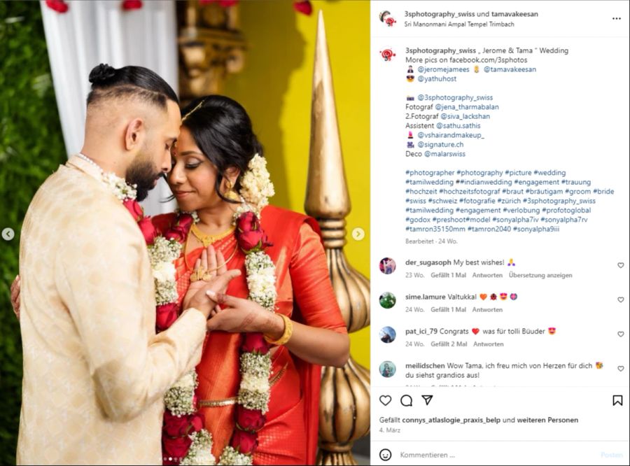 Als Tochter tamilischer Eltern wurde auch die Hochzeit entsprechend gefeiert.