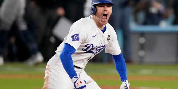 Freddie Freeman jubelt über seinen Homerun. Freddie Freeman