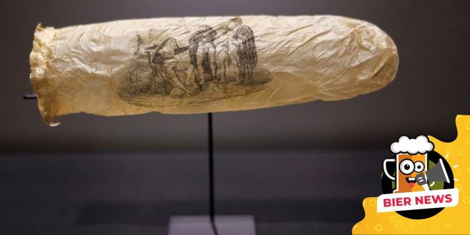 Das Kondom aus dem Jahr 1830 ist mit einer erotischen Zeichnung versehen. Kondom Rijksmuseum