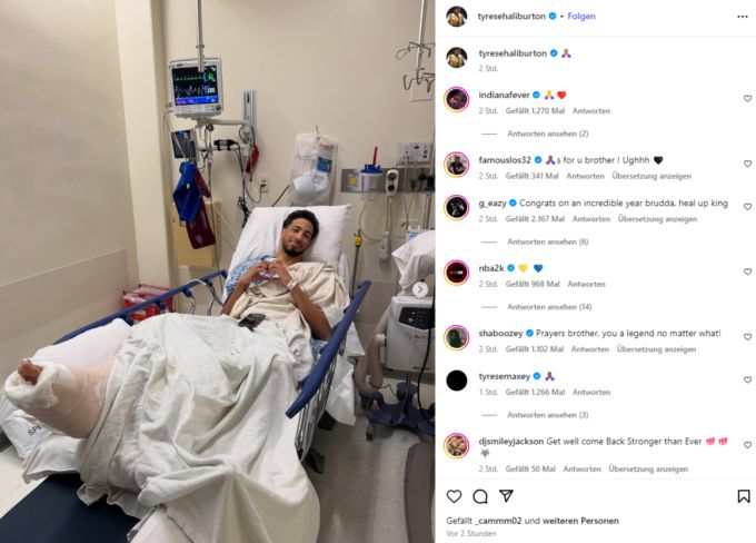 Tyrese Haliburton meldet sich nach der Operation aus dem Spital. Den Titel in der NBA hat er einen Tag zuvor knapp verpasst. NBA