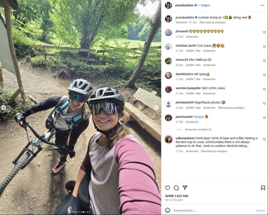Ganz ohne ihre Ski-Kolleginnen geht es aber auch im Sommer nicht: Mit Jasmina Suter war Hählen biken.