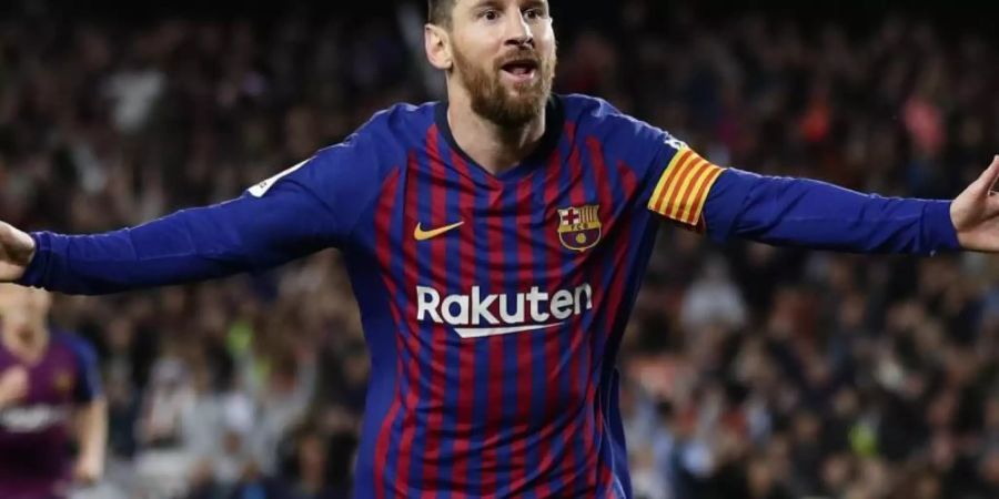 Barcelonas Lionel Messi jubelt nach seinem Tor zum 1:0. Foto: Manu Fernandez/AP