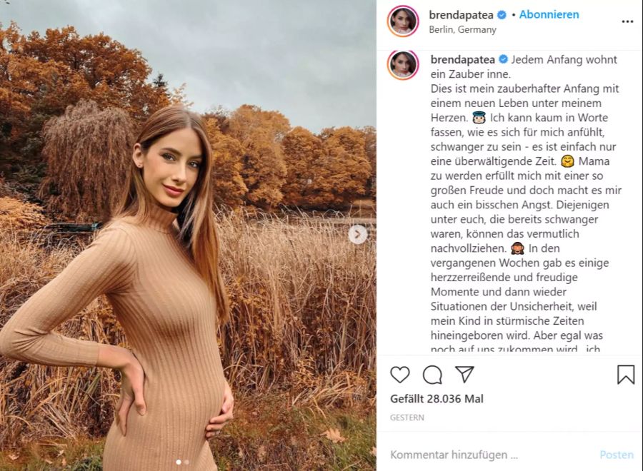 Brenda Patea, die Ex-Freundin von Alexander Zverev, zeigt ihren Babybauch.