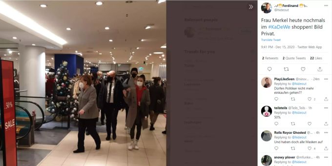 Angela Merkel erledigt die letzten Weihnachtseinkäufe vor dem Lockdown. Angela Merkel