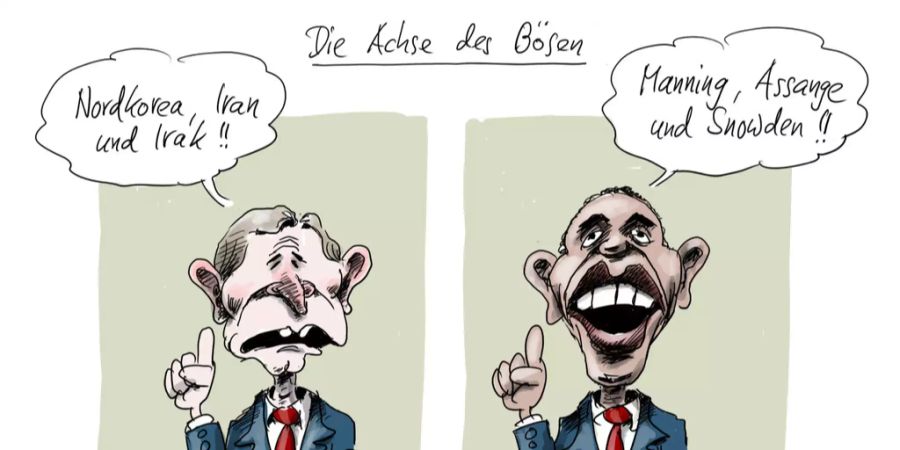 Zeichnung Bush und Obama.