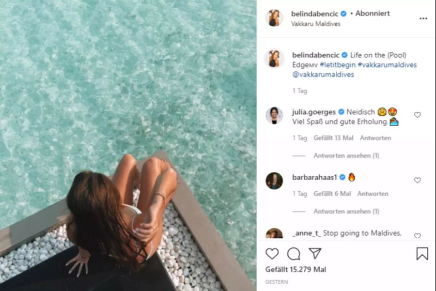 Belinda Bencic geniesst die Zeit auf den Malediven.