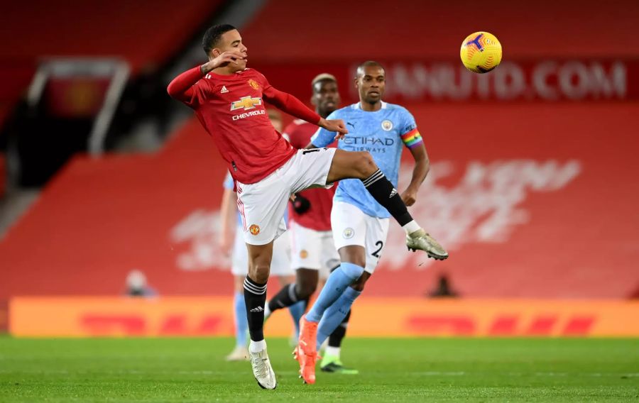 Mason Greenwood von Manchester United im Einsatz im Derby.