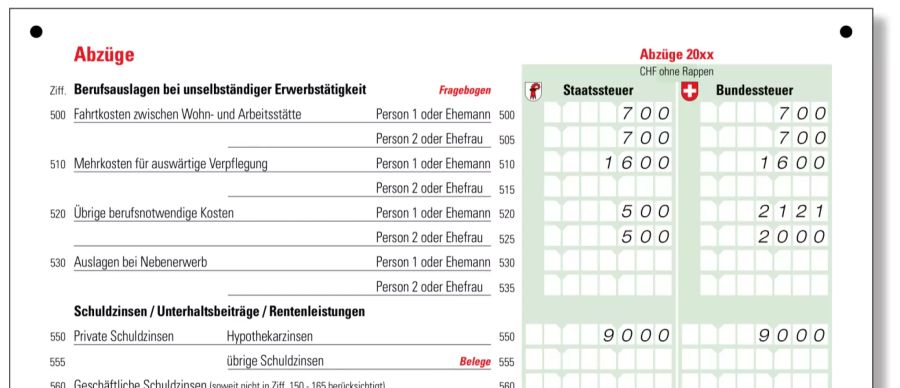 Steuererklärung Baselland Abzüge Berufsauslagen