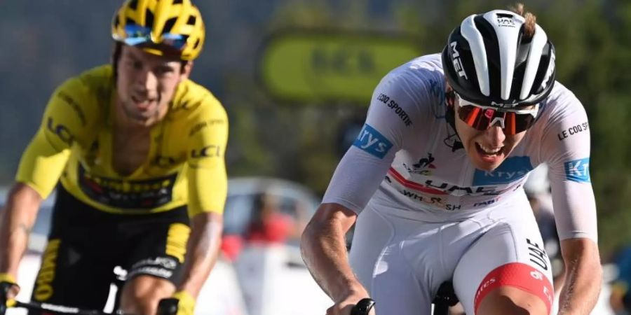 Zwei Favoriten aus Slowenien: Tadej Pogacar (r) und Primoz Roglic. Foto: David Stockman/BELGA/dpa