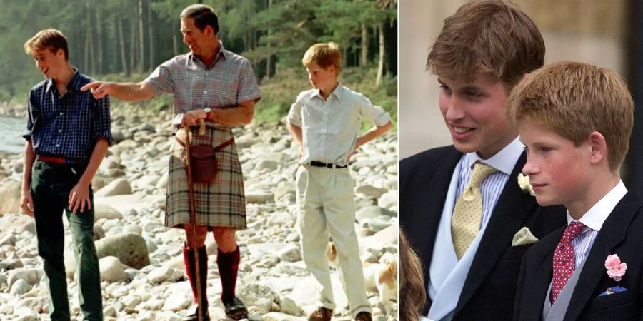 Prinz William und Prinz Harry als Kinder mit Vater Charles.