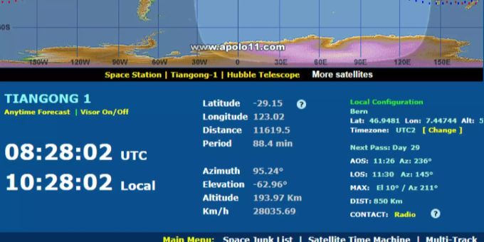 «Tiangong 1» kann live im Internet verfolgt werden. «Tiangong 1» kann live im Internet verfolgt werden.