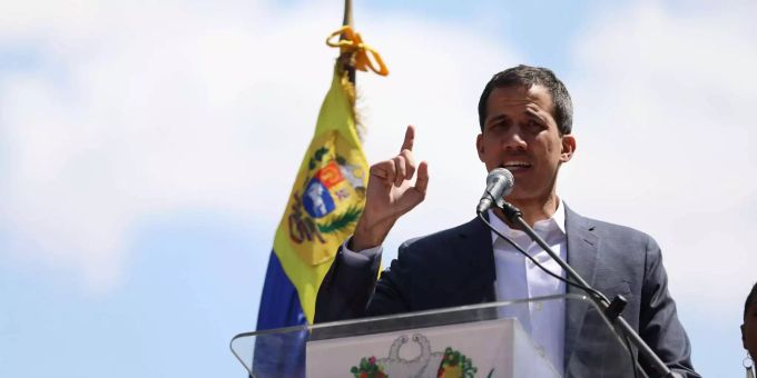 Der Präsident der venezolanischen Nationalversammlung Juan Guaidó hält eine Rede anlässlich eines Protestes gegen den Präsidenten Nicolás Maduro. Opposition protest against Venezuelan president Maduro
