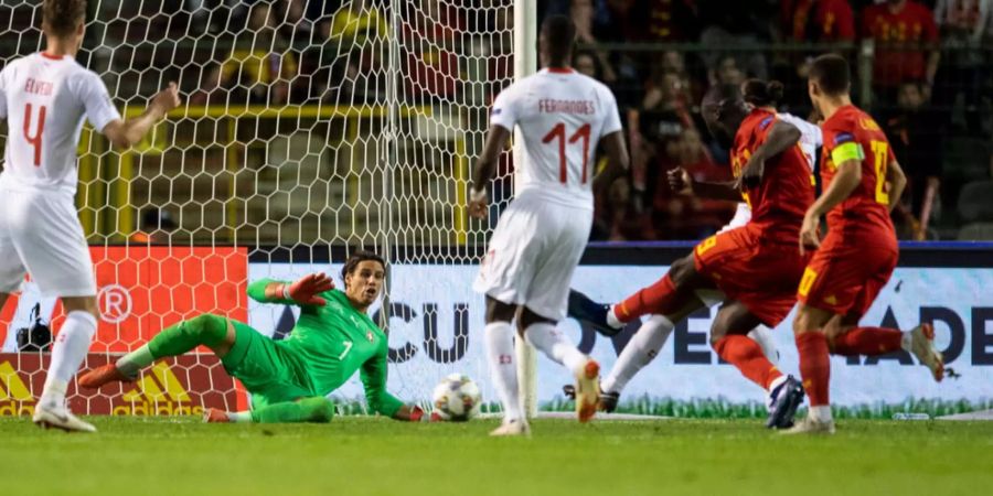 Romelu Lukaku (zweiter von rechts) erzielt das 2:1 für Belgien im Nations-League-Spiel vom 12. Oktober 2018.