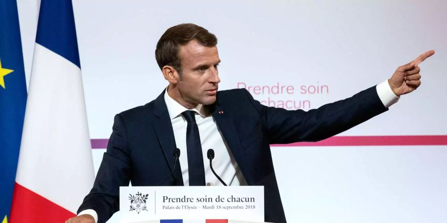 Frankreichs Präsident Emmanuel Macron hält eine Rede über die Gesundheitsreform im Elysée Palast.