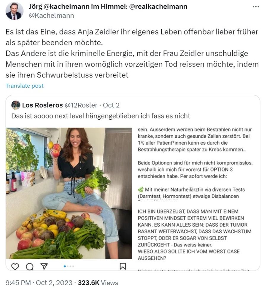 Jörg Kachelmann wirft Anja Zeidler vor, ihre Follower zu gefährden.