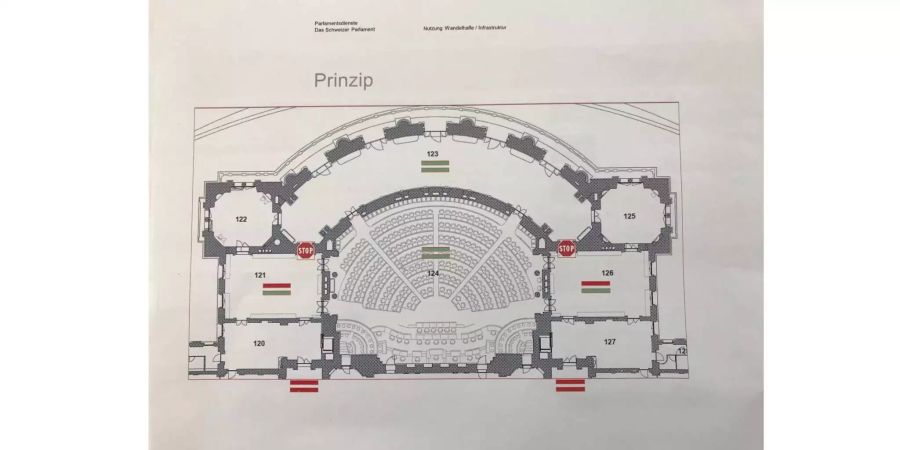 Schematisch dargestellt in Parlamentsunterlagen: Vor der Wandelhalle hätte es für Lobbyisten geheissen: Stopp!