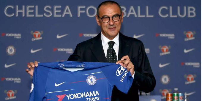 Maurizio Sarri bei der Präsentation als neuer Chelsea-Coach am 18. Juni in London. Maurizio Sarri bei der Präsentation als neuer Chelsea-Coach am 18. Juni in London.