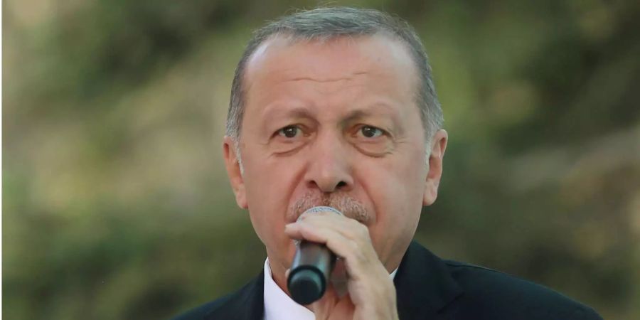 Türkeis Staatspräsident Erdogan am Mikrofon.