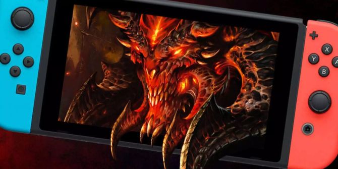 Einen Nintendo Switch, aus welcher Diablo herauszukommen scheint.