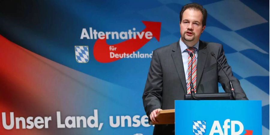 Martin Sichert, Landesvorsitzender der AfD in Bayern, spricht während des Landesparteitags der Partei.