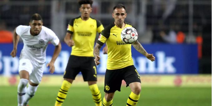 BVB-Stürmer Paco Alcacer in Aktion gegen Eintracht Frankfurt. BVB-Stürmer Paco Alcacer in Aktion gegen Eintracht Frankfurt.