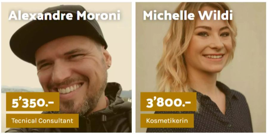 Technical Consultant Alexandre Moroni und Kosmetikerin Michelle Wildi haben ihre Löhne offengelegt.