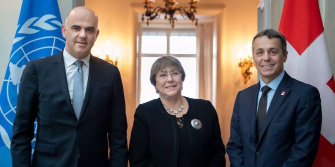Bundespräsident Berset, UN-Menschenrechtskommissarin Bachelet und Aussenminister Cassis in Bern.