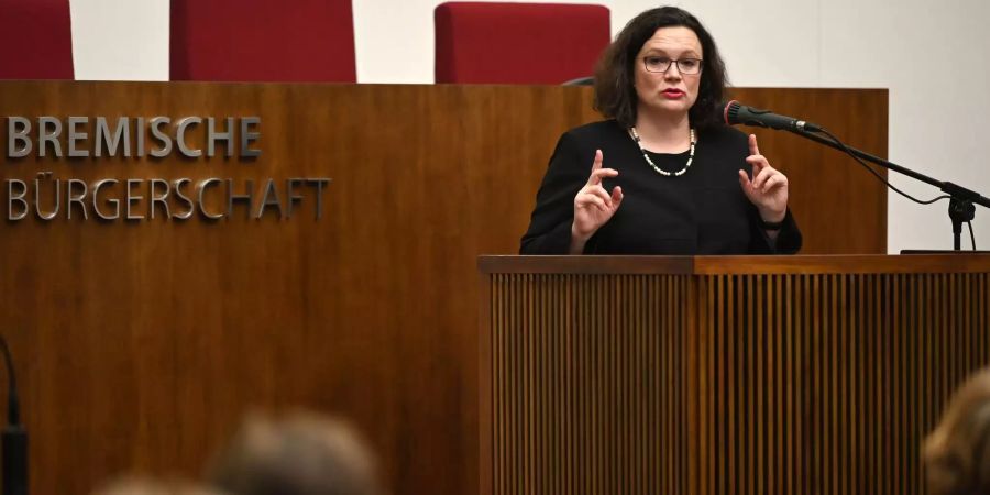 Andrea Nahles, SPD-Parteivorsitzende, spricht im Plenarsaal der Bürgerschaft.