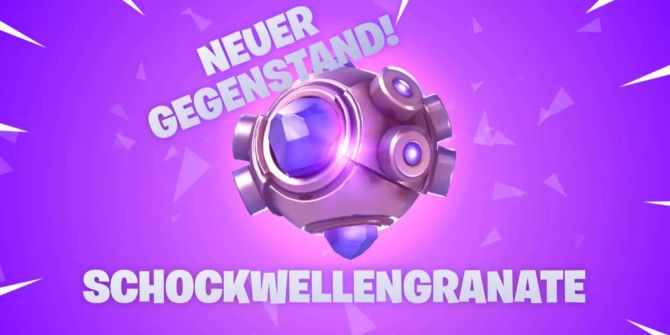 Der neue Gegenstand in Fortnite ist die Schockwellengranate. Auf den Bild mit violettem Hintergrund ist die Schockwellengranate zu sehen.