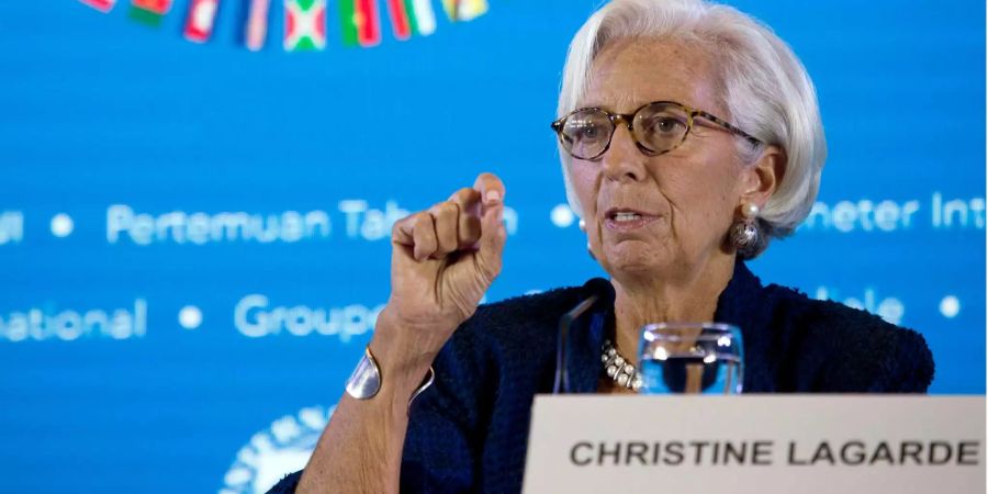 IWF-Chefin Christine Lagarde spricht während einer Pressekonferenz.