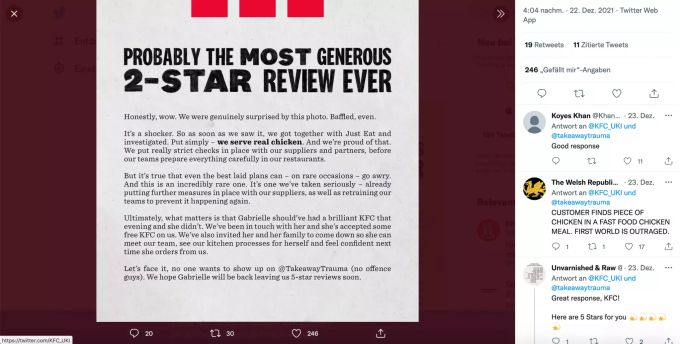 Die Reaktion von KFC. kfc
