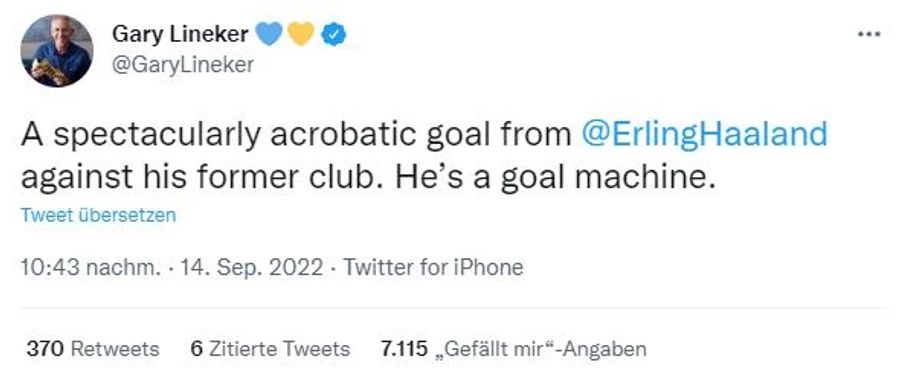 Gary Lineker zeigt sich von Erling Haaland beeindruckt.