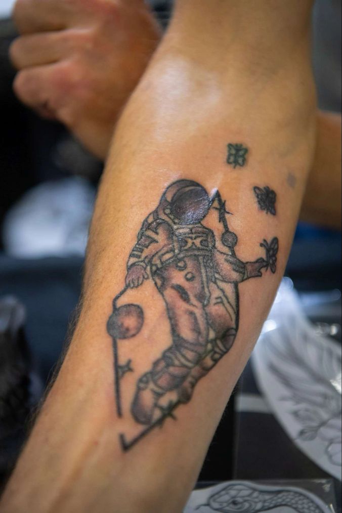 Davids noch nicht ganz fertiges Tattoo.