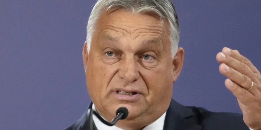 ARCHIV - Viktor Orban, Ministerpräsident von Ungarn, spricht während einer Pressekonferenz mit dem serbischen Präsidenten Vucic. Foto: Darko Vojinovic/AP/dpa