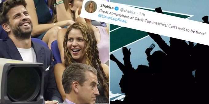 Links: Gerard Piqué mit Ehefrau Shakira an den US Open 2019. Rechts: Publikum am Davis-Cup-Final 2019. Gerard Piqué Shakira