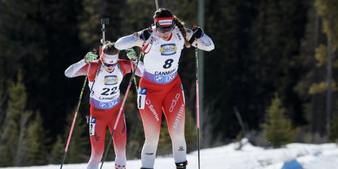 Biathlon - Lena Häcki-Gross in Kanada-Verfolgung neben Podest