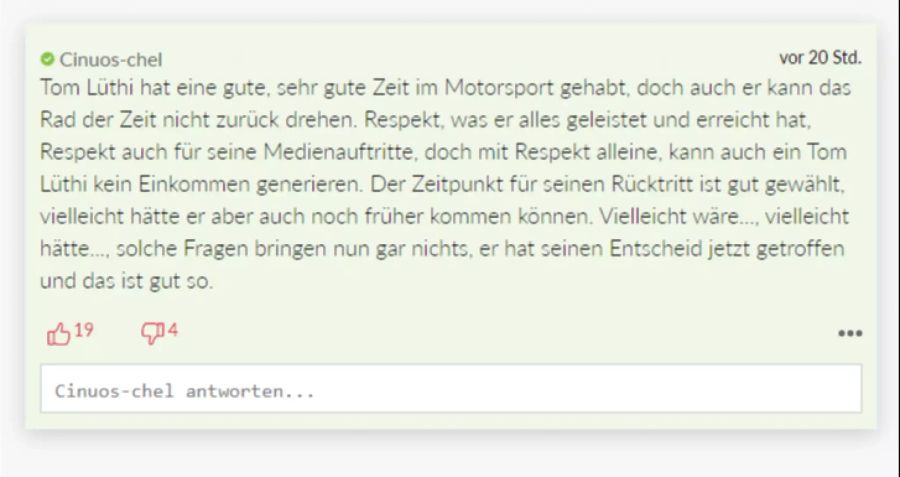 Tom Lüthis Entscheidung kommt bei vielen Lesern gut an.