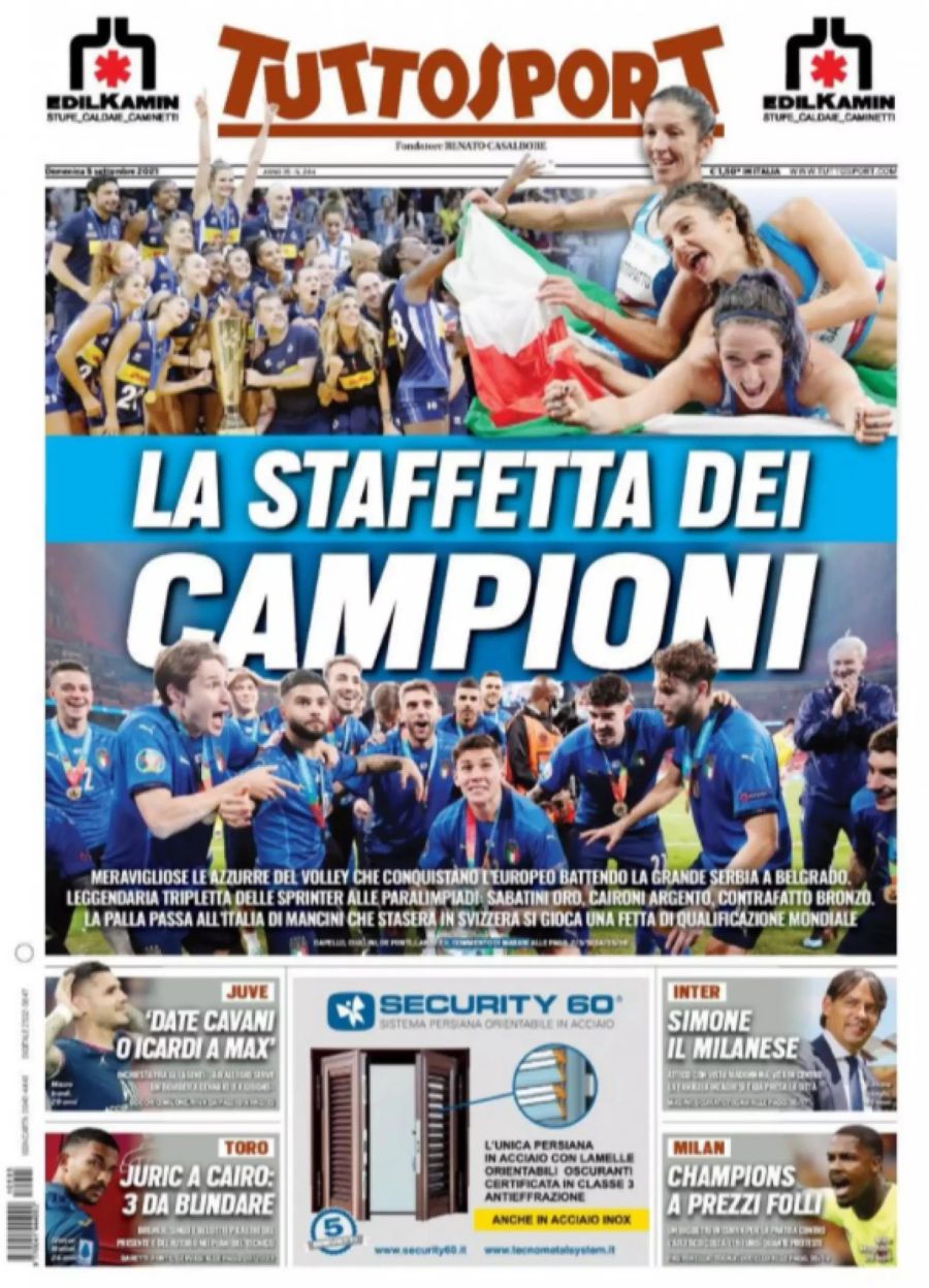 Das Titelblatt der Zeitung Tuttosport vom Sonntag, 5. September 2021.