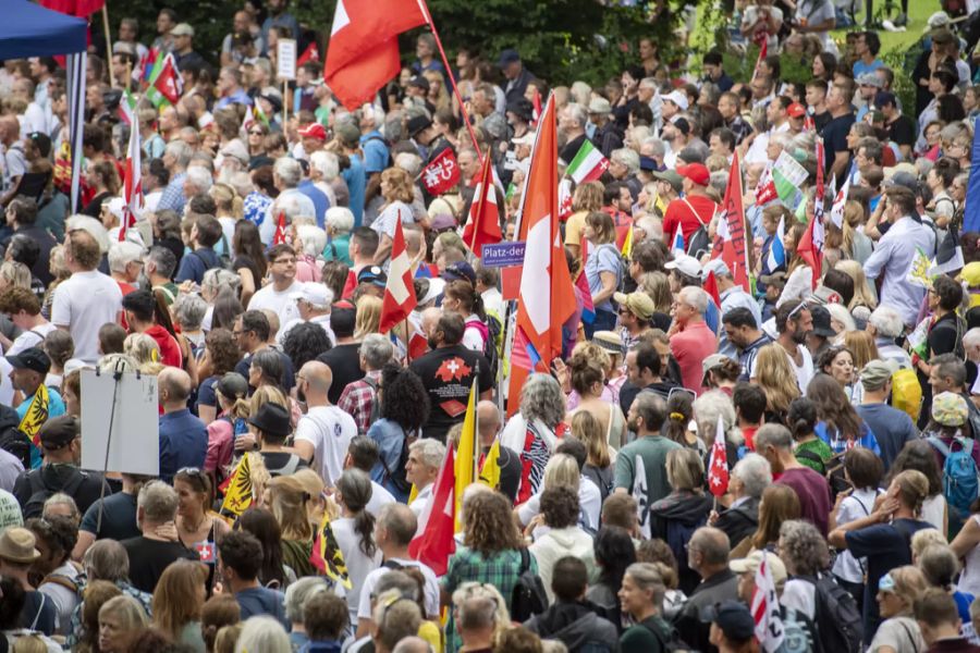 Demonstranten bei einer Kundgebung gegen die Corona-Massnahmen Ende Juli in Luzern.