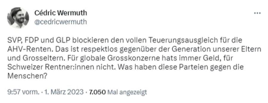 Cédric Wermuth nennt die Entscheidung des Nationalrates «respektlos».