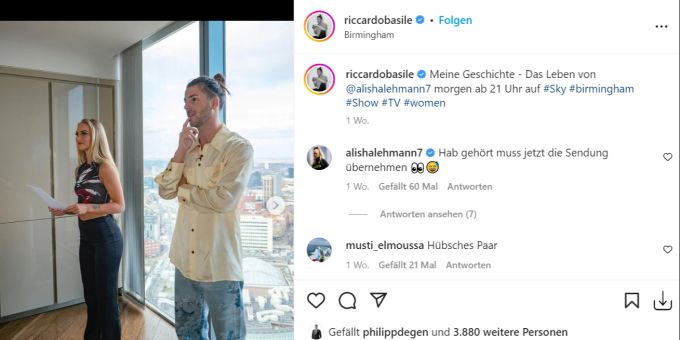 Zwischen Alisha Lehmann und Sky-Moderator Riccardo Basile soll etwas laufen. alisha lehmann
