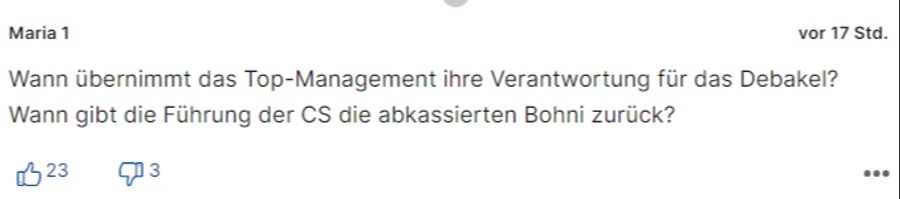 «Maria 1» fordert, dass die Manager der CS Verantwortung übernehmen sollen.
